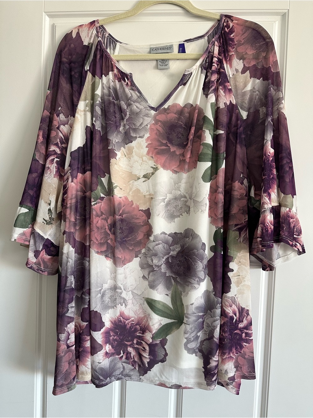 Catherines Plum & Cream Floral V-Neck Tunic plus size 3XP